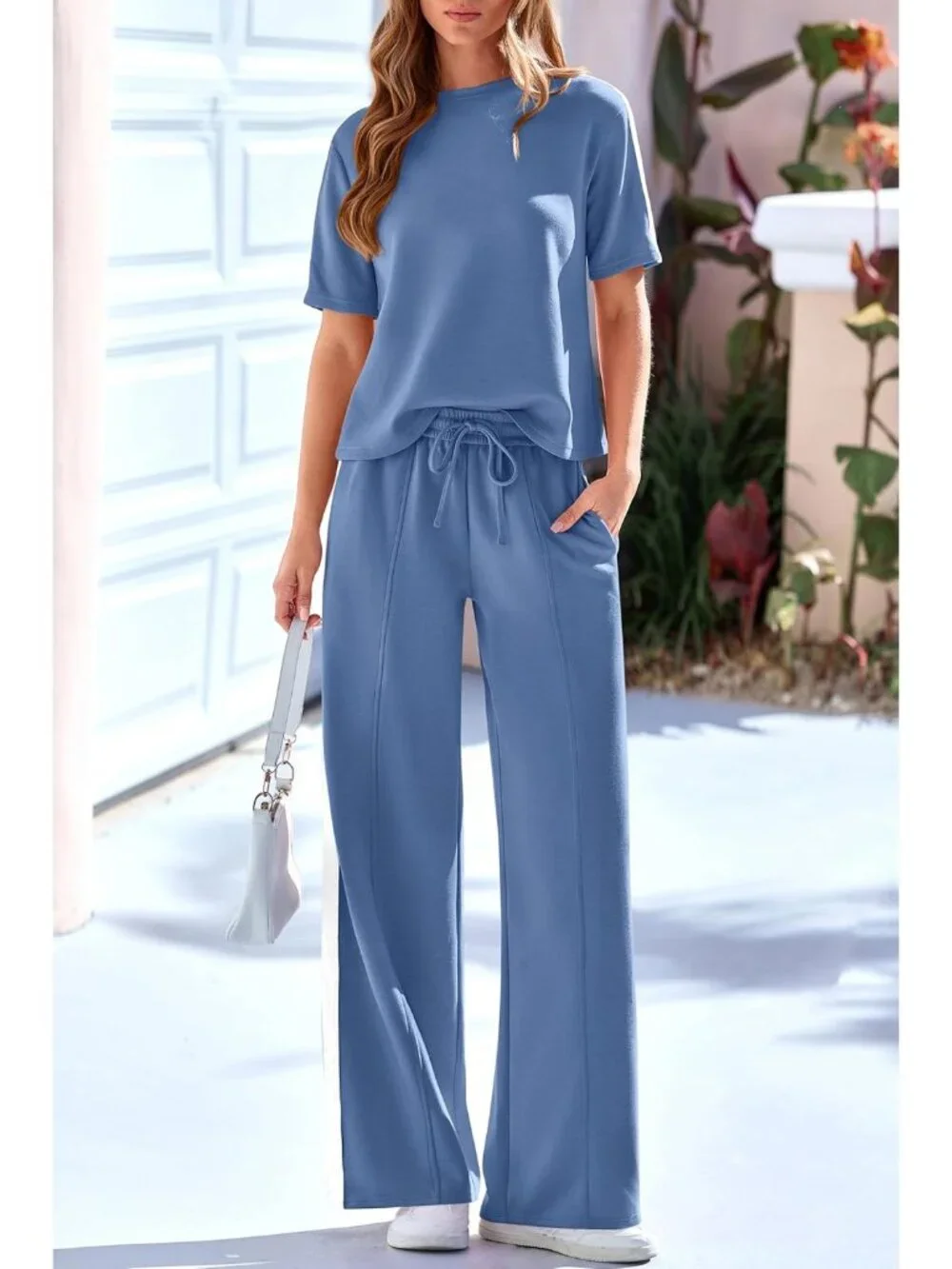 Women's 2 Piece Sets Summer Casual Sweatsuits Wide Leg Pants Matching Lounge Set